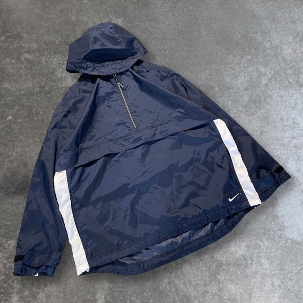 Nike Pullover Windbreaker Jacket Mens Size Hooded Half Zip Blue White